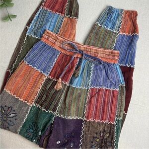 Patchwork Boho Hippie Harem Pants Women's S/M 100% Cotton Made in Nepal
